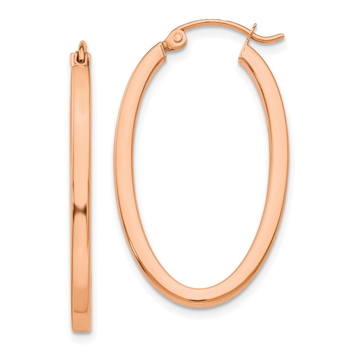 14k Rose Gold Polished Oval Tube Hoop Earrings TF971