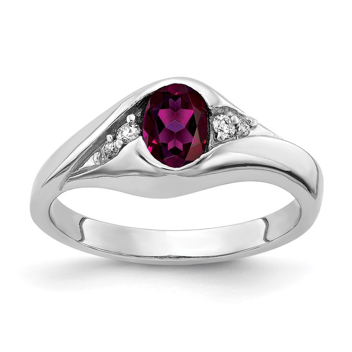 14k White Gold 6x4mm Oval Rhodolite Garnet AA Diamond ring Y2107RG/AA
