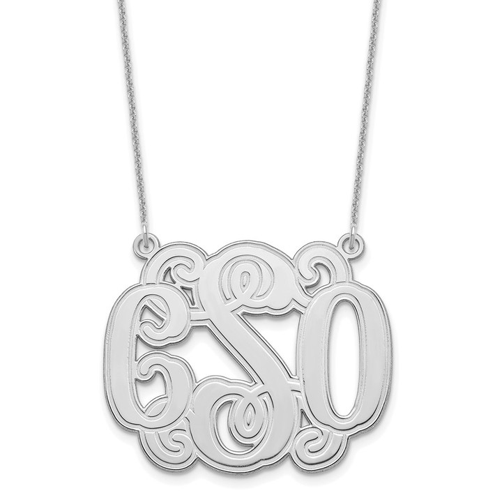 14KW Medium Etched Outline Monogram Necklace XNA540W