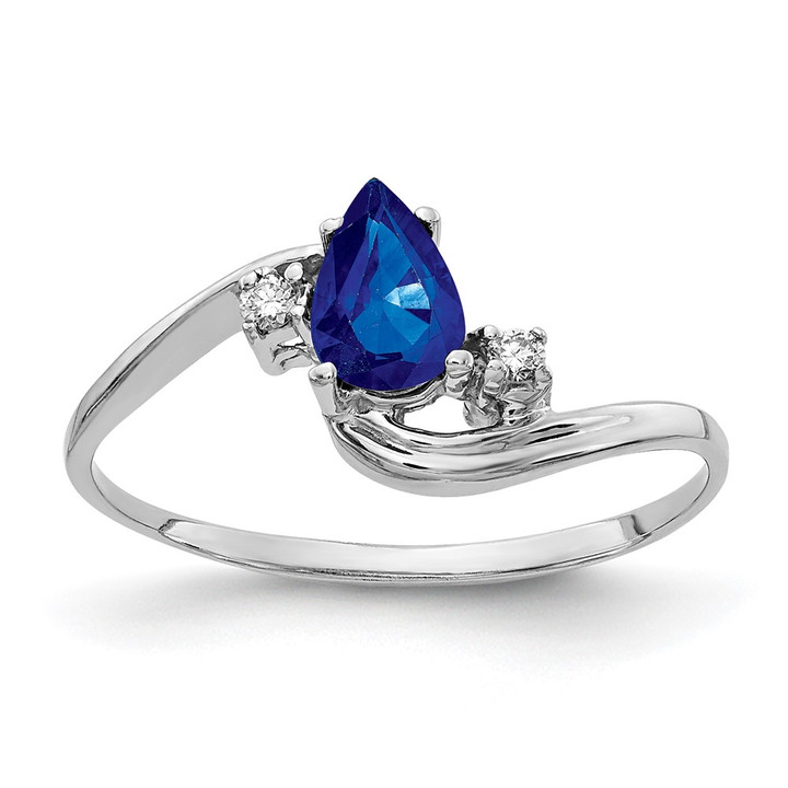 14k White Gold 6x4mm Pear Sapphire VS Diamond ring Y2039S/VS