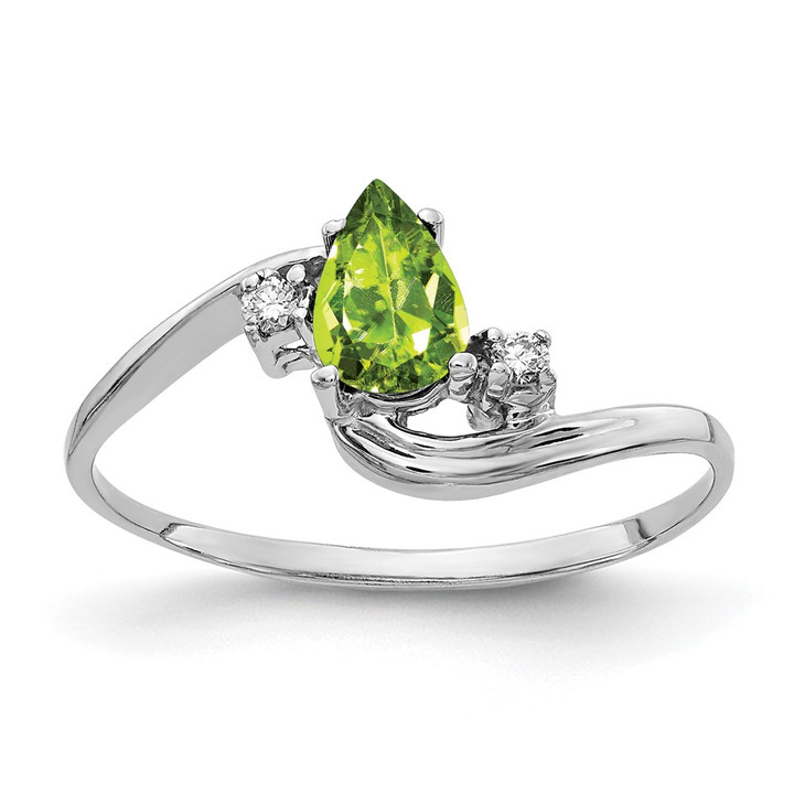 14k White Gold 6x4mm Pear Peridot AAA Diamond ring Y2039PE/AAA