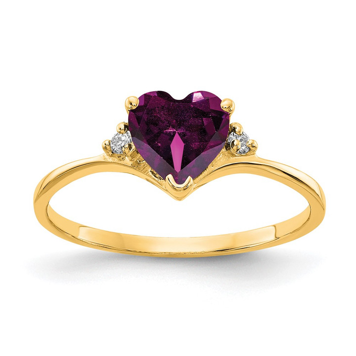 14k 6mm Heart Rhodolite Garnet AAA Diamond ring Y2185RG/AAA