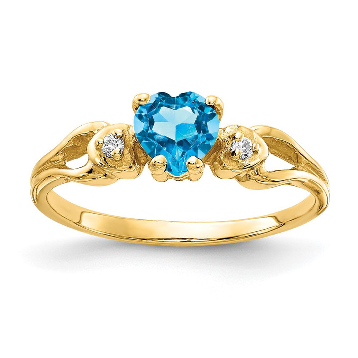 14k 5mm Heart Blue Topaz AAA Diamond ring Y2186BT/AAA