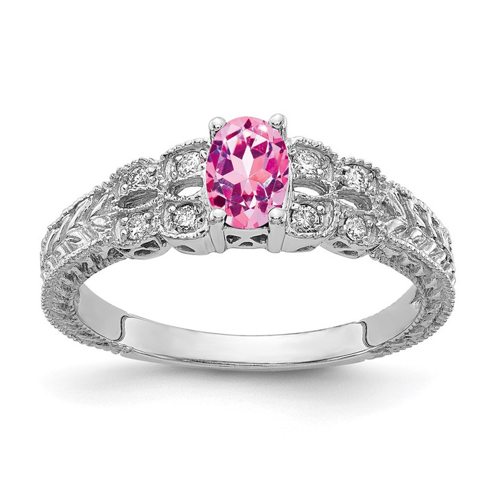 14k White Gold 6x4mm Oval Pink Sapphire AAA Diamond ring Y2065SP/AAA