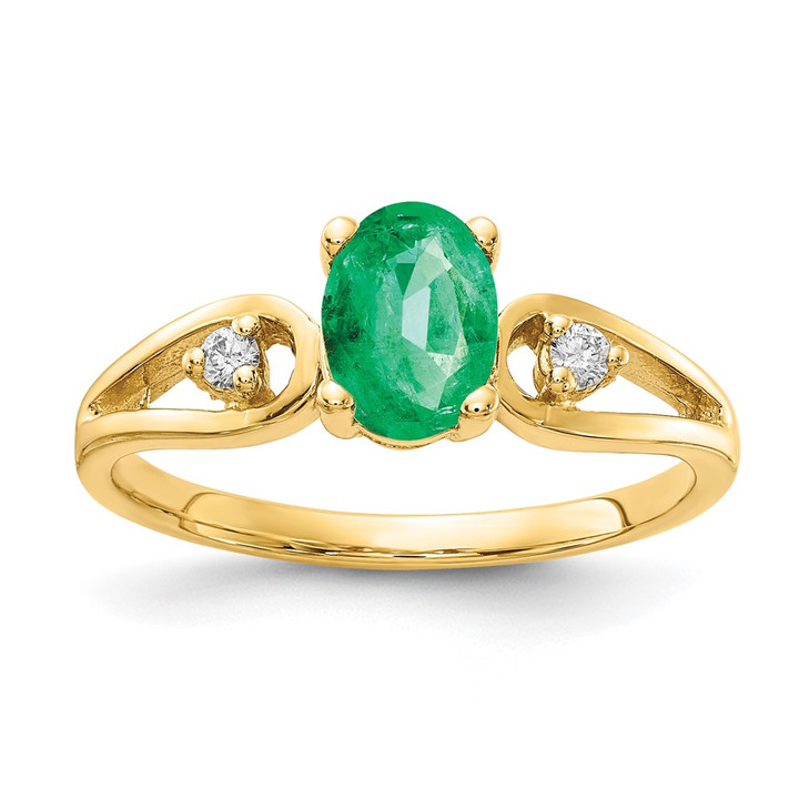 14k 7x5mm Oval Emerald A Diamond ring Y2189E/A