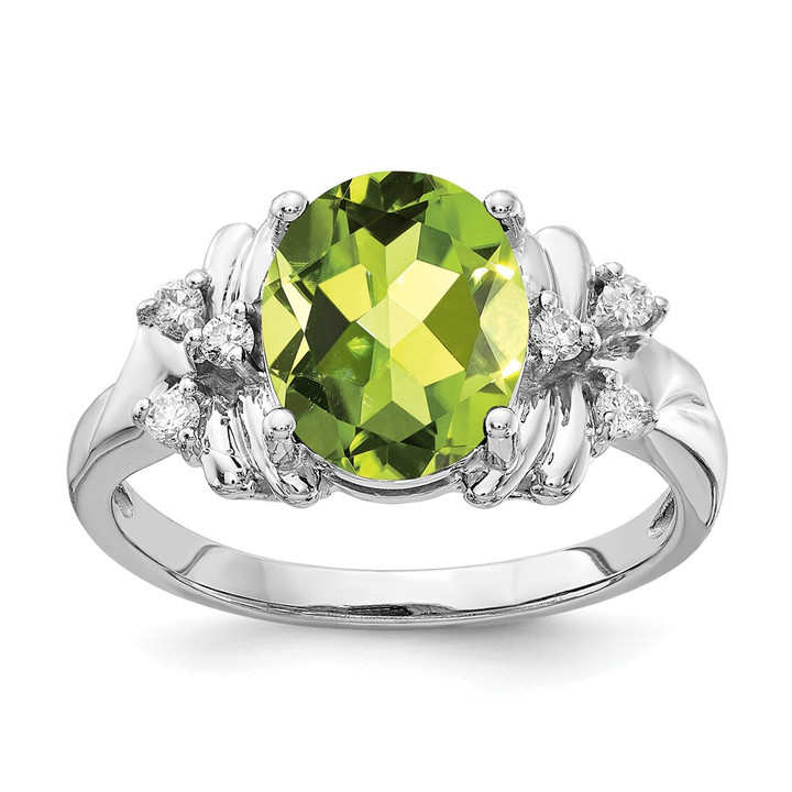 14k White Gold 10x8mm Oval Peridot VS Diamond ring Y2240PE/VS