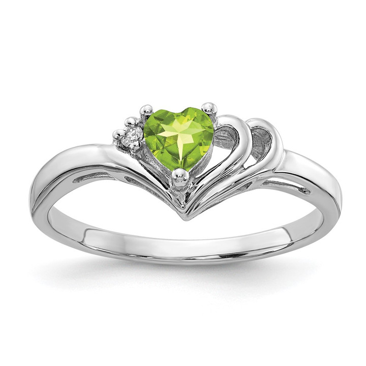 14k White Gold 4mm Heart Peridot A Diamond ring Y4587PE/A