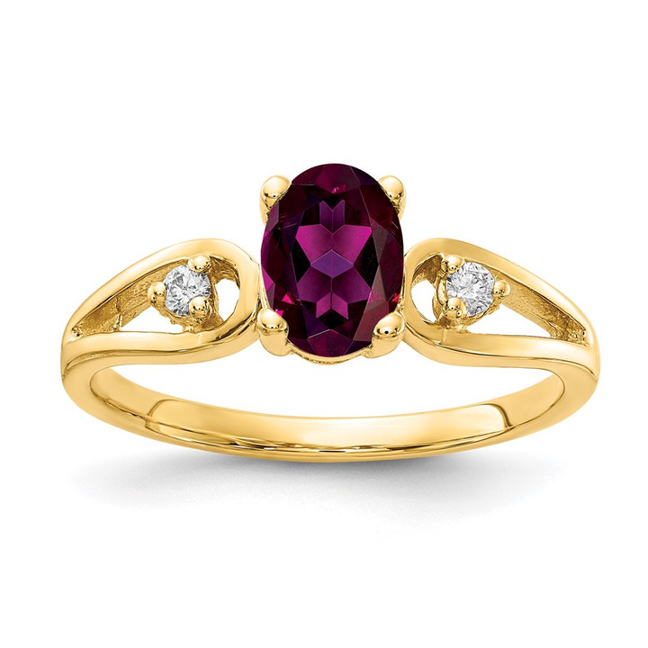 14k 7x5mm Oval Rhodolite Garnet VS Diamond ring Y2189RG/VS