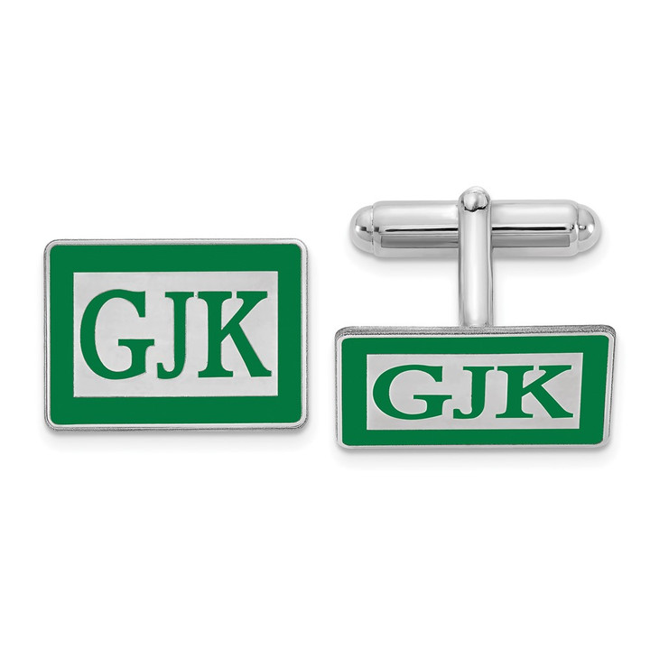 14k White Gold Epoxy Boarder and Letter Monogram Cuff Link XNA616W
