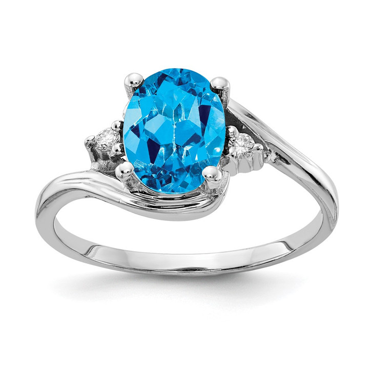 14k White Gold 8x6mm Oval Blue Topaz VS Diamond ring Y2246BT/VS
