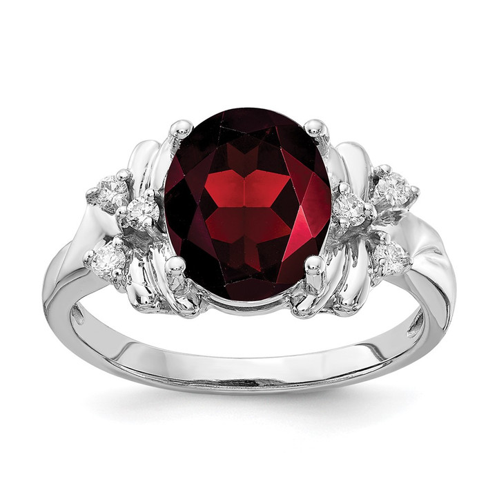 14k White Gold 10x8mm Oval Garnet VS Diamond ring Y2240GA/VS