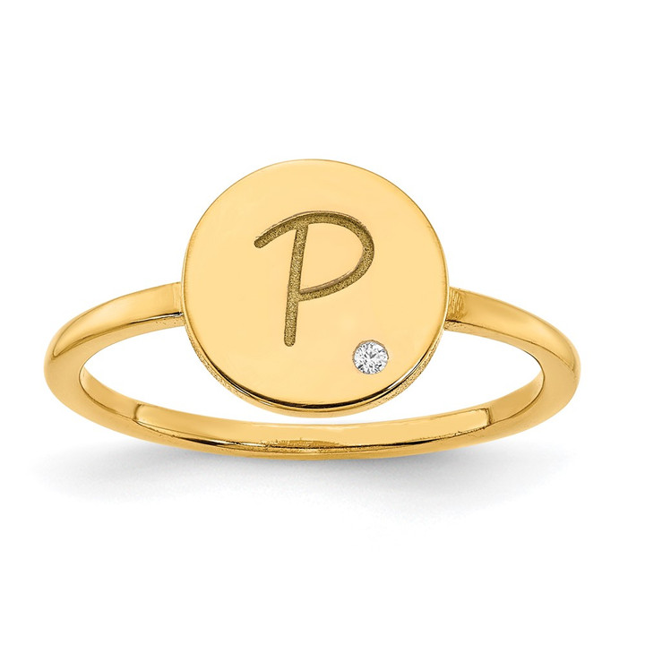 14KY Initial Circle with Diamond Signet Ring XNR115Y