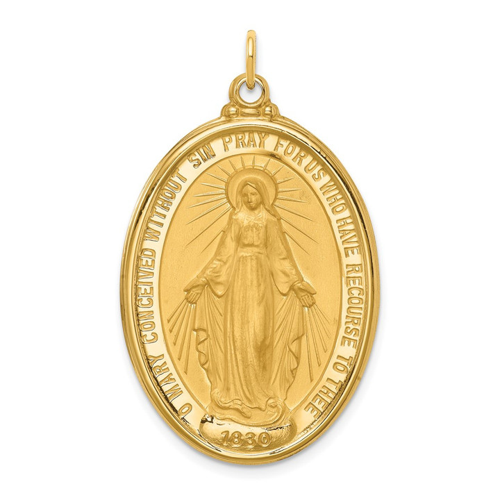 14k Solid Polished/Satin Extra Large Oval Miraculous Medal XR1756