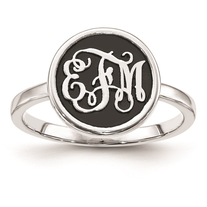 14KW Polished with Enameled Background Monogram Ring XNR62W