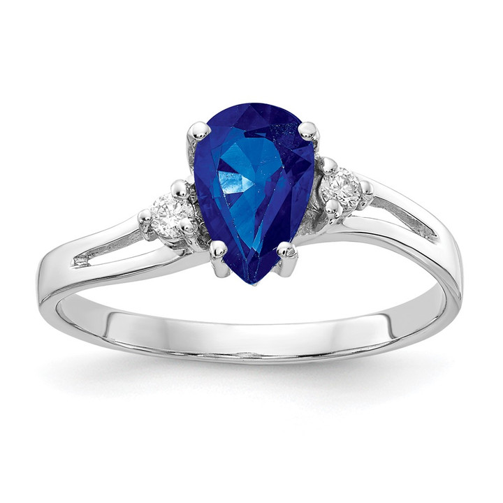 14k White Gold 7x5mm Pear Sapphire AA Diamond ring Y4626S/AA