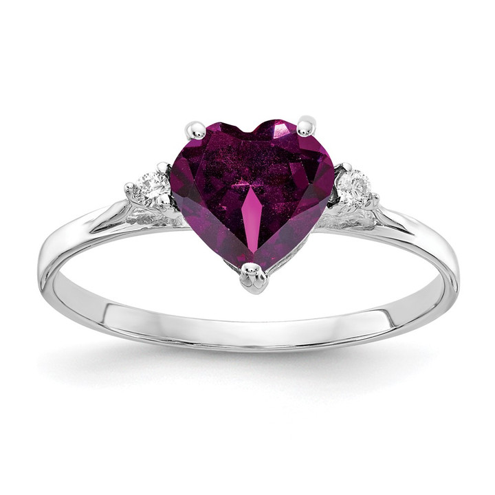 14k White Gold 7mm Heart Rhodolite Garnet AA Diamond ring X9681RG/AA