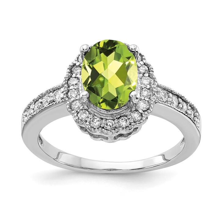 14k White Gold 8x6mm Oval Peridot A Diamond ring Y4420PE/A