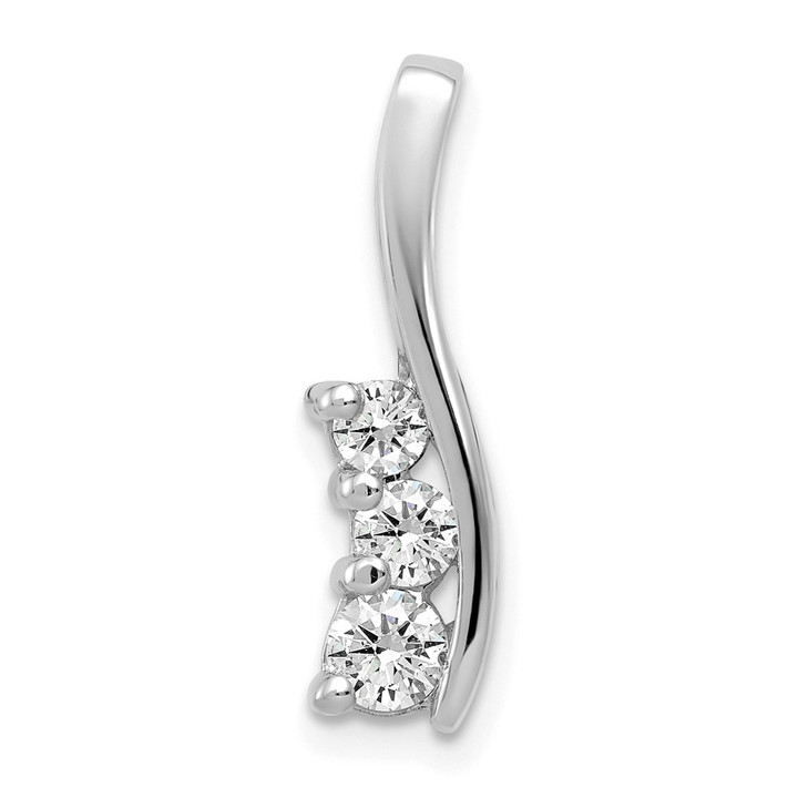 14k White Gold AA Diamond Small Three Stone Curved Bar Pendant XP1447AA