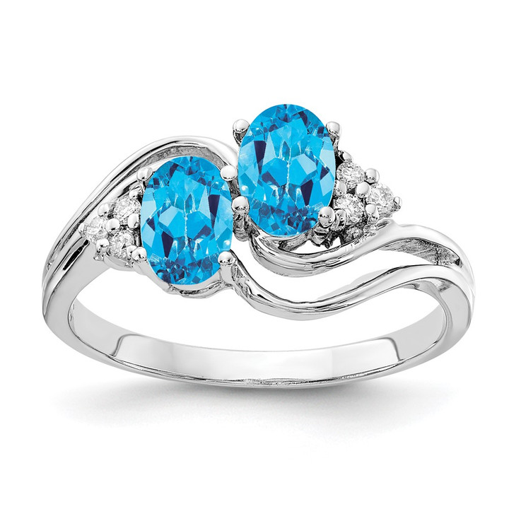 14k White Gold 6x4mm Oval Blue Topaz AA Diamond ring Y4618BT/AA