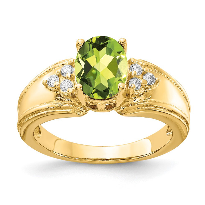 14k 8x6mm Oval Peridot AA Diamond ring Y4452PE/AA