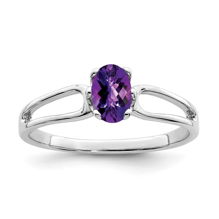 14k White Gold 6x4mm Oval Amethyst Checker ring Y4634AC