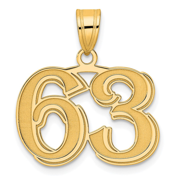 14k Polished Etched Number 63 Pendant AEN63