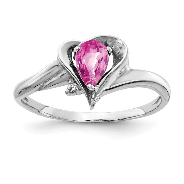 14k White Gold 6x4mm Pear Pink Sapphire AA Diamond ring Y4560SP/AA