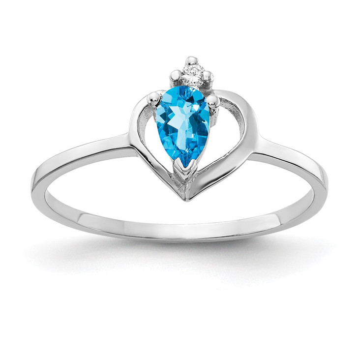 14k White Gold 5x3mm Pear Blue Topaz AAA Diamond ring X9715BT/AAA