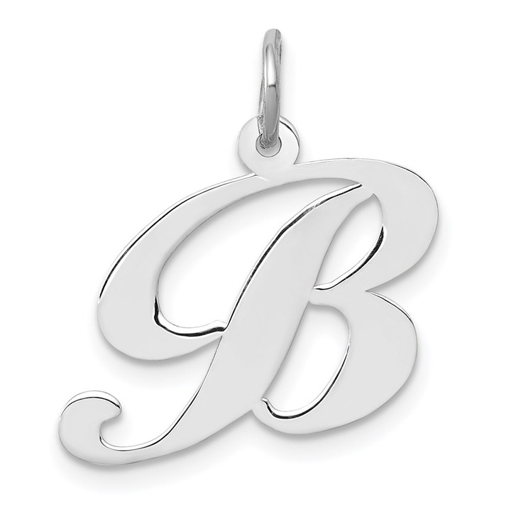 14k White Gold Medium Fancy Script Letter B Initial Charm YC653B