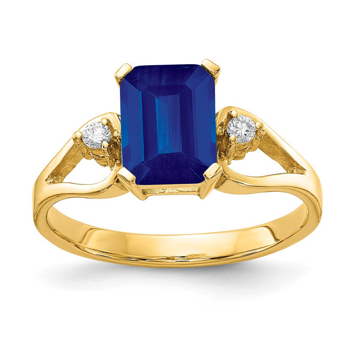 14k 8x6mm Emerald Cut Sapphire A Diamond ring Y4749S/A