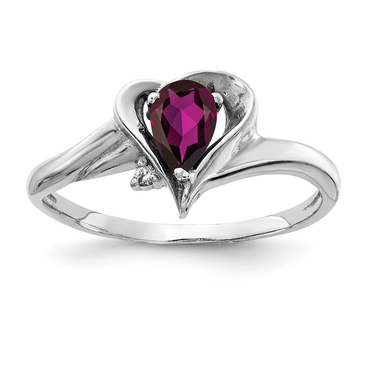 14k White Gold 6x4mm Pear Rhodolite Garnet VS Diamond ring Y4560RG/VS