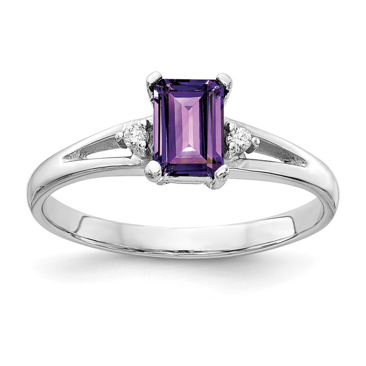 14k White Gold 6x4mm Emerald Cut Amethyst VS Diamond ring Y4762AM/VS