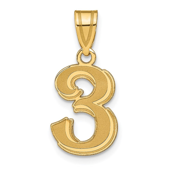 14k Polished Etched Number 3 Pendant AEN03