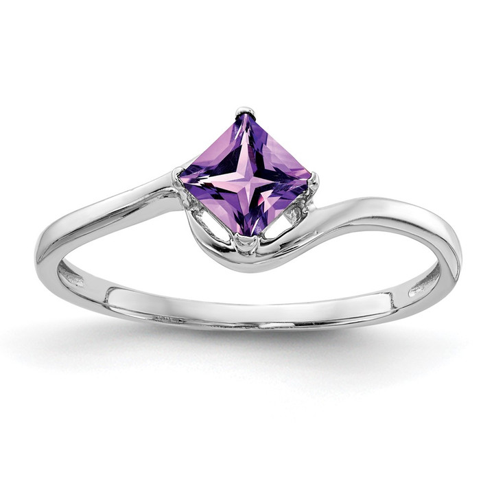 14k White Gold 4mm Princess Cut Amethyst ring Y4785AM