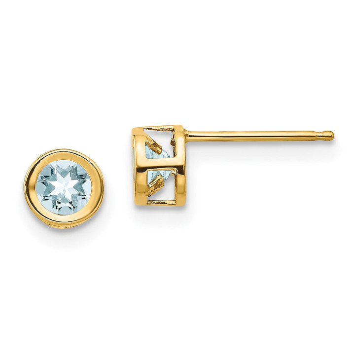 14k 4mm Bezel March/Aquamarine Post Earrings XBE3