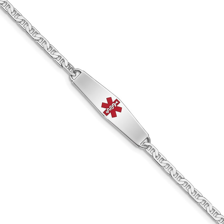 Sterling Silver Rhodium-plated Medical ID Anchor Link Bracelet XSM1-7