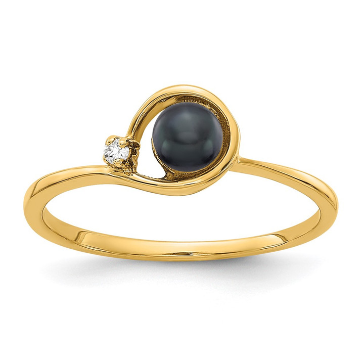 14k 4mm Black FW Cultured Pearl A Diamond ring Y1890BP/A