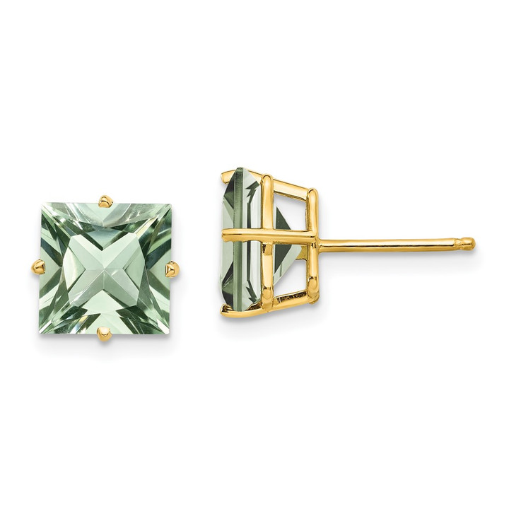 14k 8mm Square Green Quartz Earrings XE64AG