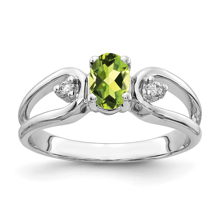 14k White Gold 6x4mm Oval Peridot AAA Diamond ring Y2082PE/AAA