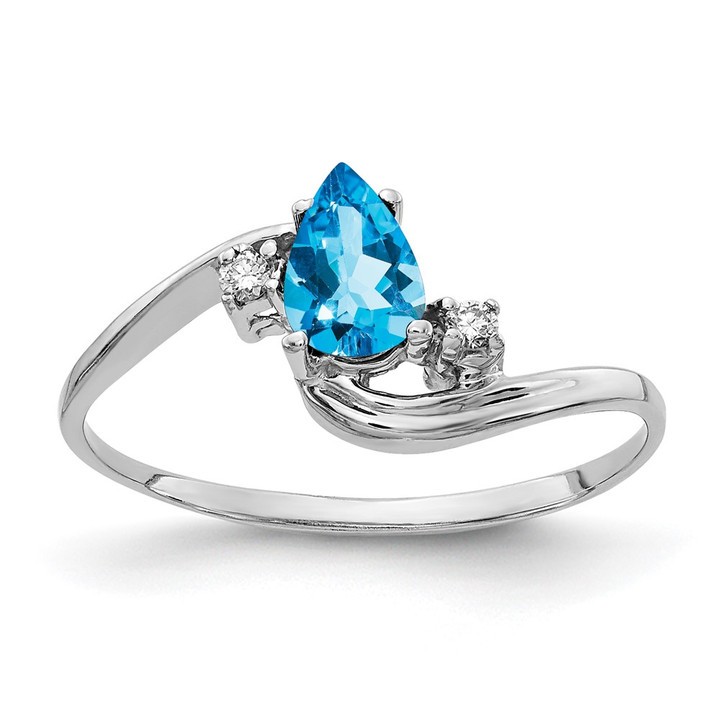 14k White Gold 6x4mm Pear Blue Topaz AA Diamond ring Y2039BT/AA