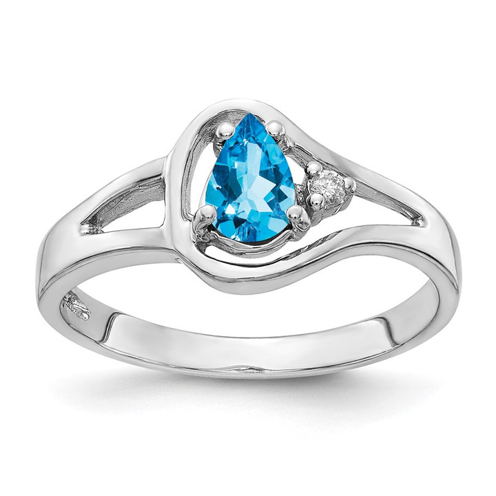 14k White Gold 6x4mm Pear Blue Topaz AAA Diamond ring Y2071BT/AAA