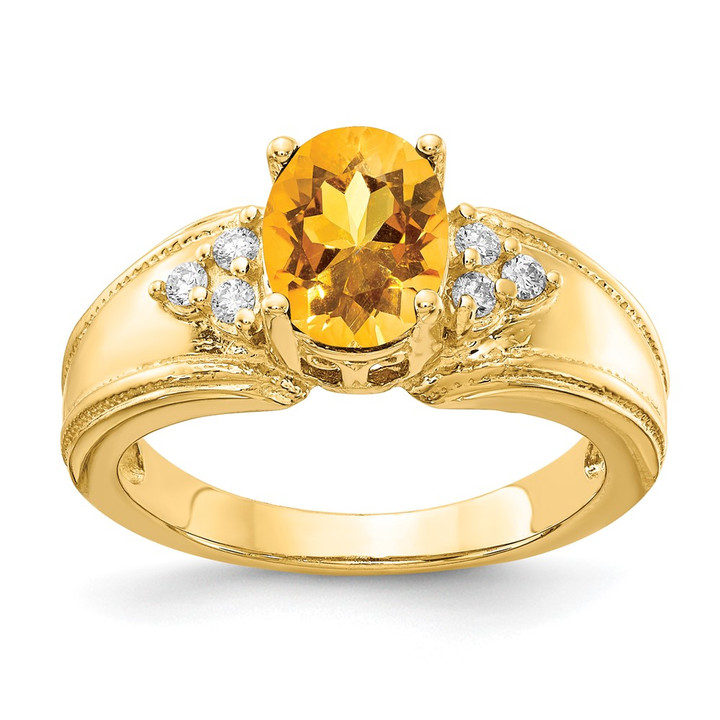 14k 8x6mm Oval Citrine AA Diamond ring Y4452CI/AA