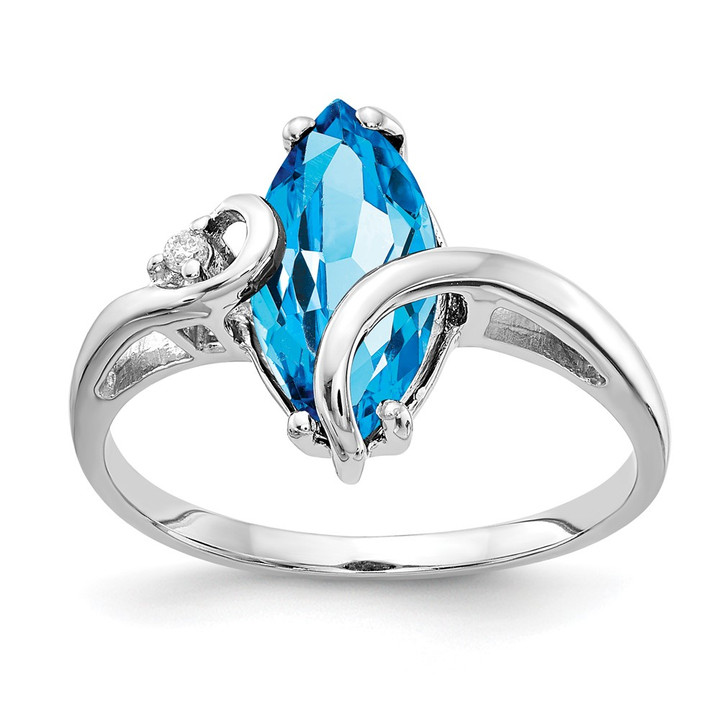 14k White Gold 12x6mm Marquise Blue Topaz AA Diamond ring Y4530BT/AA