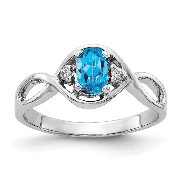 14k White Gold 6x4mm Oval Blue Topaz AAA Diamond ring Y2086BT/AAA