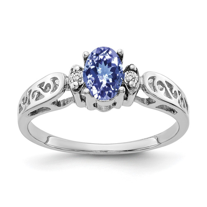 14k White Gold 6x4mm Oval Tanzanite AAA Diamond ring X9735T/AAA