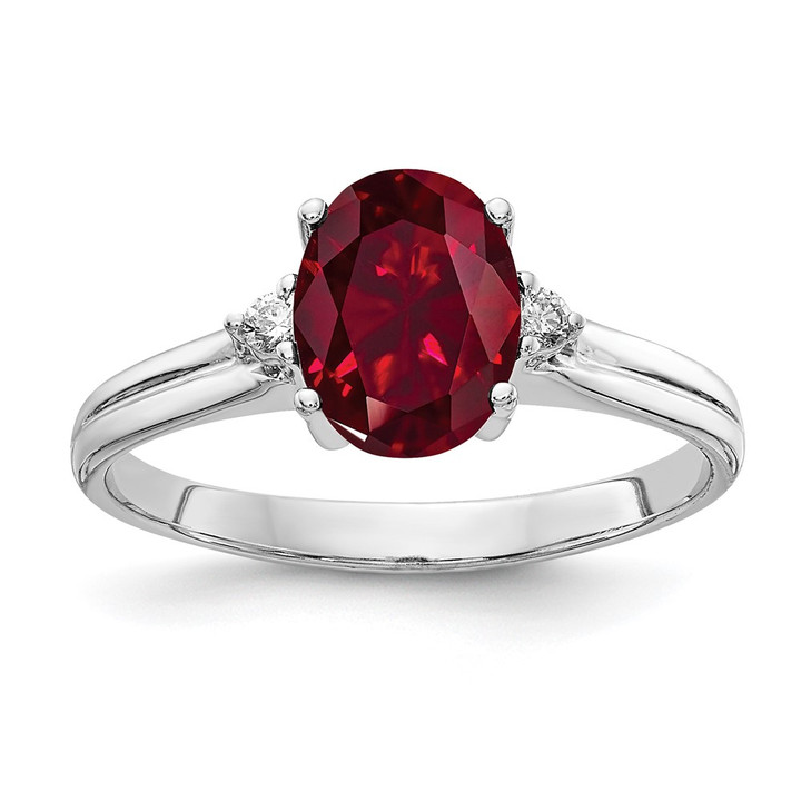 14k White Gold 8x6mm Oval Created Ruby VS Diamond ring Y4600CR/VS