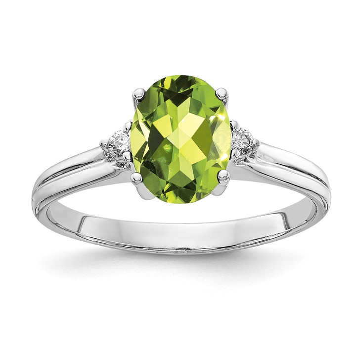 14k White Gold 8x6mm Oval Peridot A Diamond ring Y4600PE/A