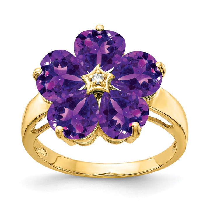 14k 6mm Heart Amethyst AA Diamond ring Y4583AM/AA