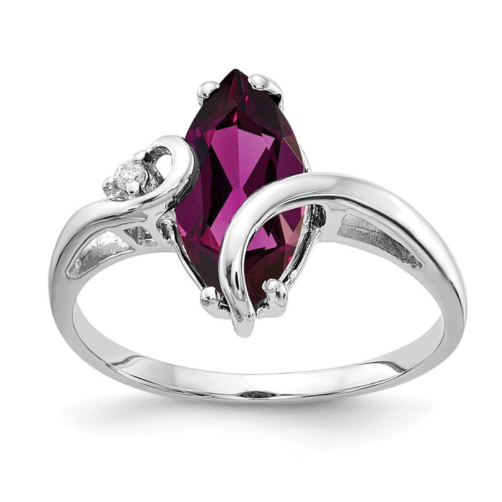 14k White Gold 12x6mm Marquise Rhodolite Garnet AA Diamond ring Y4530RG/AA