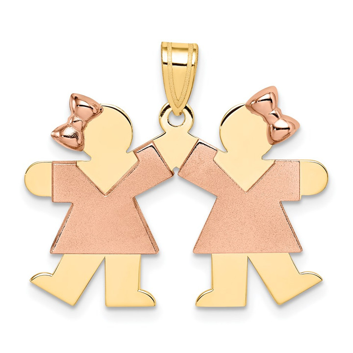 14k Two-Tone Small Double Girls Engravable Charm XK423